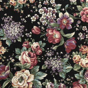 1yd 12” Joan Kessler Concord Black Large Floral Calico Print Cotton Quilt Fabric